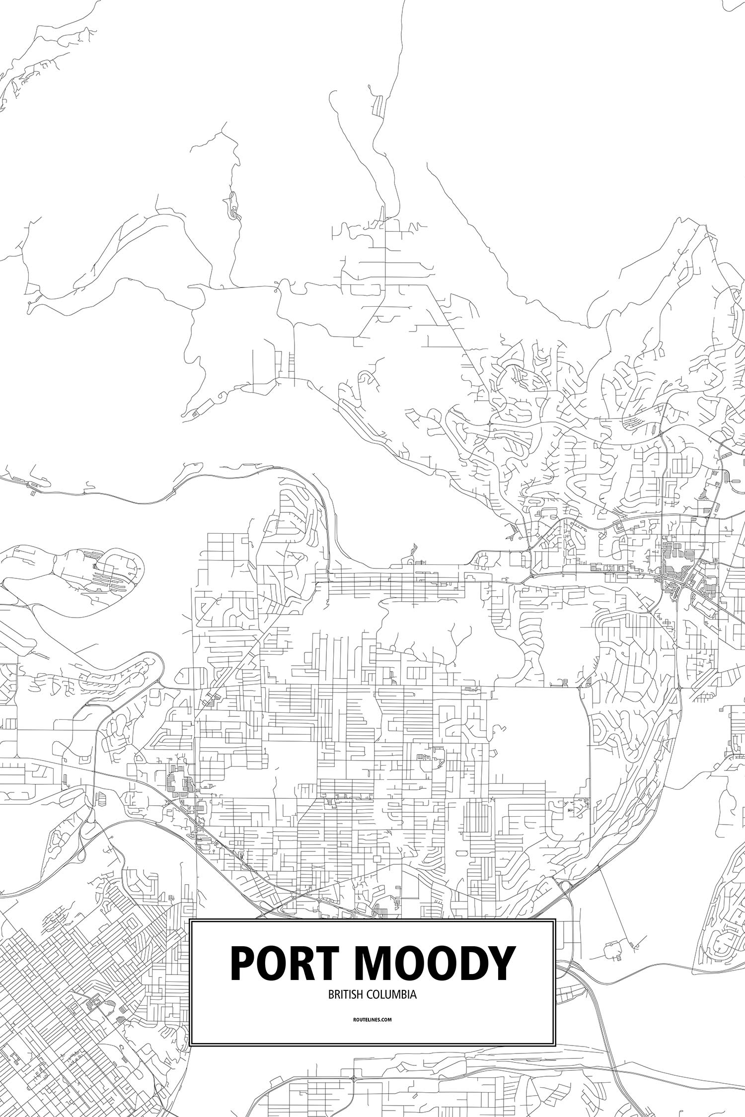 Port Moody, British Columbia, Canada poster Routelines detailed